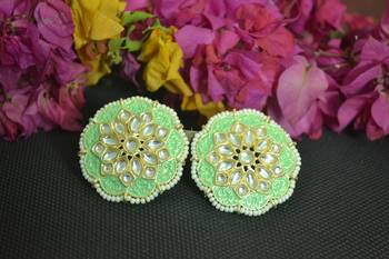Green Meenakari Work With pearl Stone Border studs 2