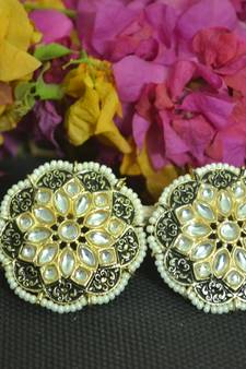 Black Meenakari Work With pearl Stone Border studs