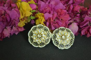 Black Meenakari Work With pearl Stone Border studs 2