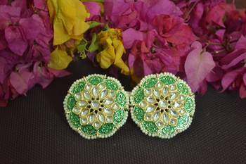 Green Meenakari Work With pearl Stone Border studs 1