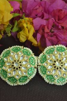Green Meenakari Work With pearl Stone Border studs