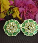 Green Meenakari Work With pearl Stone Border studs
