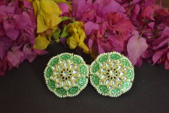 Green Meenakari Work With pearl Stone Border studs 2