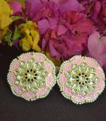 Pink Meenakari Work With pearl Stone Border studs