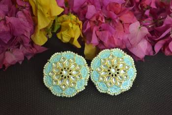Turquoise Meenakari Work With pearl Stone Border studs 1