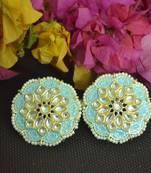 Turquoise Meenakari Work With pearl Stone Border studs