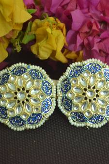 Blue Meenakari Work With pearl Stone Border studs