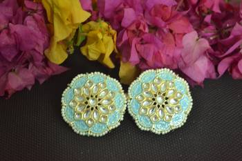 Turquoise Meenakari Work With pearl Stone Border studs 2
