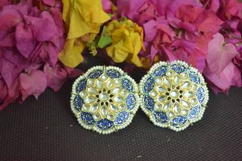 Blue Meenakari Work With pearl Stone Border studs 2