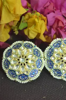 Blue Meenakari Work With pearl Stone Border studs