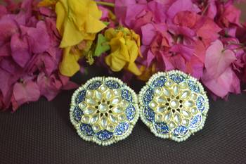 Blue Meenakari Work With pearl Stone Border studs 3