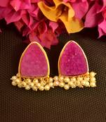 Pink druzzy stone danglers-drops studs earrings