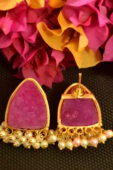 Pink druzzy stone danglers-drops studs earrings
