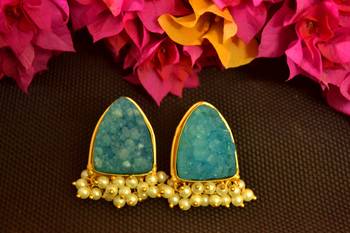 Turquoise druzzy stone danglers-drops studs earrings 1