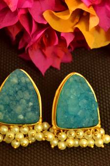 Turquoise druzzy stone danglers-drops studs earrings