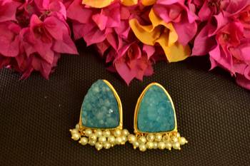 Turquoise druzzy stone danglers-drops studs earrings 2