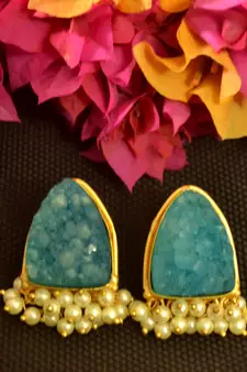 Turquoise druzzy stone danglers-drops studs earrings
