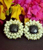 Black bunched pearls onyx stone wedding studs