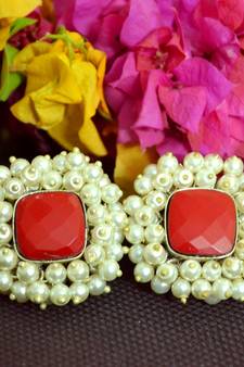 Blue Bunched Pearls onyx Stone Wedding studs