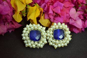 Blue Bunched Pearls onyx Stone Wedding studs 1