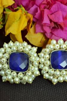 Blue Bunched Pearls onyx Stone Wedding studs