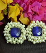 Blue Bunched Pearls onyx Stone Wedding studs