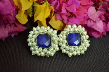 Blue Bunched Pearls onyx Stone Wedding studs 2