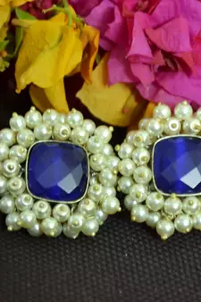 Blue Bunched Pearls onyx Stone Wedding studs