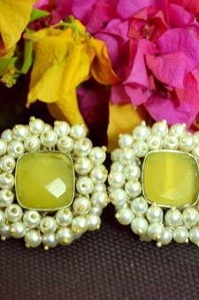 Yellow Bunched Pearls onyx Stone Wedding studs