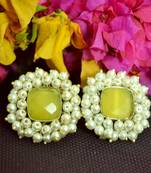 Yellow Bunched Pearls onyx Stone Wedding studs