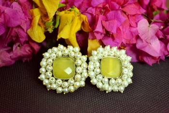 Yellow Bunched Pearls onyx Stone Wedding studs 2