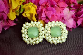 Green Bunched Pearls onyx Stone Wedding studs 2