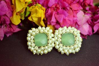 Green Bunched Pearls onyx Stone Wedding studs 3