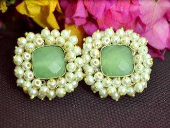 Green Bunched Pearls onyx Stone Wedding studs 4