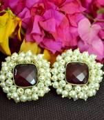 Maroon Bunched Pearls onyx Stone Wedding studs