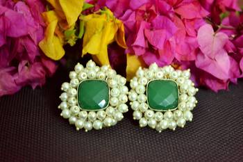 Green Bunched Pearls onyx Stone Wedding studs 1