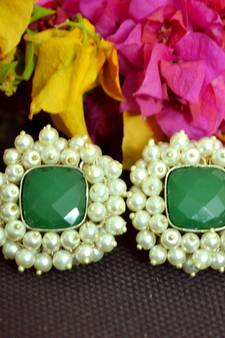 Green Bunched Pearls onyx Stone Wedding studs