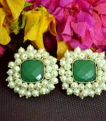 Green Bunched Pearls onyx Stone Wedding studs