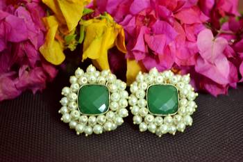Green Bunched Pearls onyx Stone Wedding studs 2