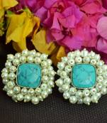 Turquoise Bunched Pearls onyx Stone Wedding studs