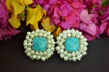 Turquoise Bunched Pearls onyx Stone Wedding studs 2