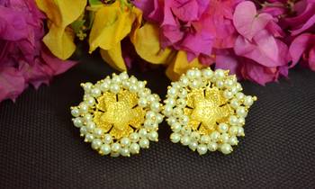 Designer Golden Pearl Stone studs earrings 1