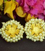 Designer Golden Pearl Stone studs earrings