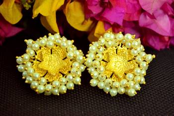 Designer Golden Pearl Stone studs earrings 2