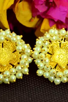 Designer Golden Pearl Stone studs earrings