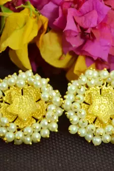 Designer Golden Pearl Stone studs earrings