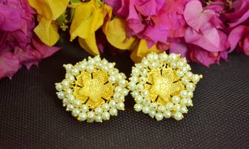Designer Golden Pearl Stone studs earrings 4