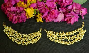  Designer 3 line bridal Bunched pearl earchain or ear support earrings for wedding 1