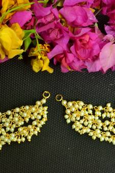  Designer 3 line bridal Bunched pearl earchain or ear support earrings for wedding