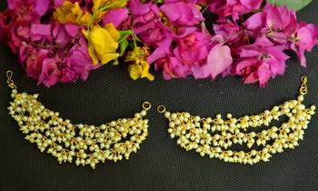  Designer 3 line bridal Bunched pearl earchain or ear support earrings for wedding 2